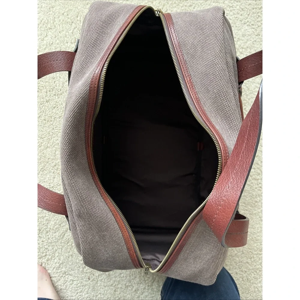 Bosca Mens Canvas Washed Leather Duffle Bag Brown Travel Weekend Bag with Strap